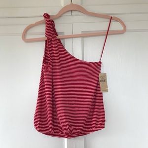 American Eagle Red Striped One Shoulder Tank Top
